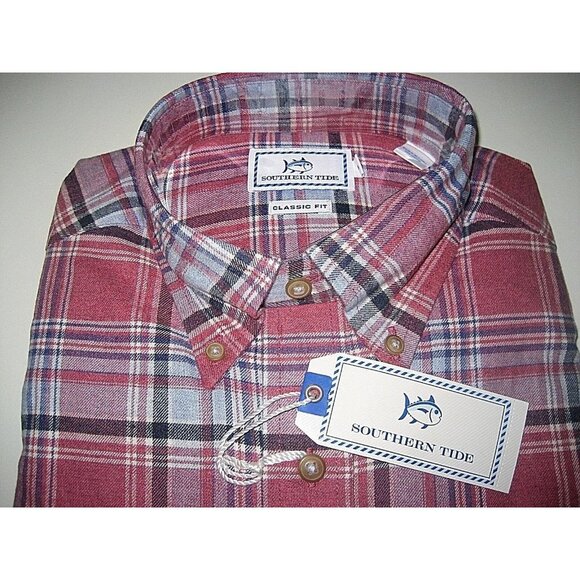 COPY - Southern Tide Men's LS Woven Sangria Skipjack Purple Plaid Shirt Small N… - Picture 2 of 3